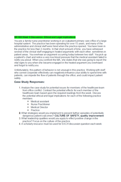 NR 506 Week 5 Discussion; Ethical and Legal Implications (2 Versions)