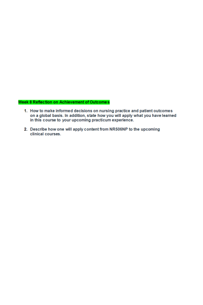 NR 506 Week 8 Reflection on Achievement of Outcomes (2 Versions)