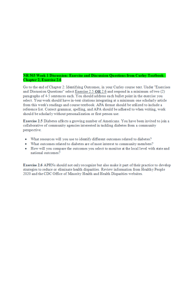 NR 503 Week 1 Discussion- Exercise and Discussion Questions from Curley Textbook; Chapter 2, Exercise 2