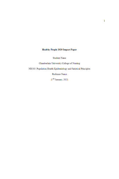 NR 503 Week 2 Assignment; Healthy People 2020 Impact Paper - Disability & Health