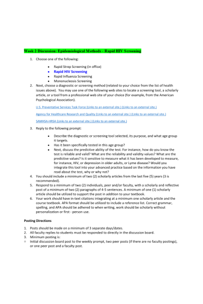 NR 503 Week 2 Discussion; Epidemiological Methods - Rapid HIV Screening