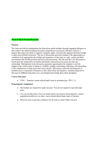 NR 503 Week 6 Open Discussion Forum (Student Posts)