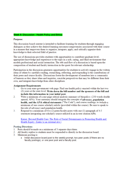 NR 503 Week 8 Discussion; Health Policy and Ethics - Florida Policy HB 607 Sponsored by Rep