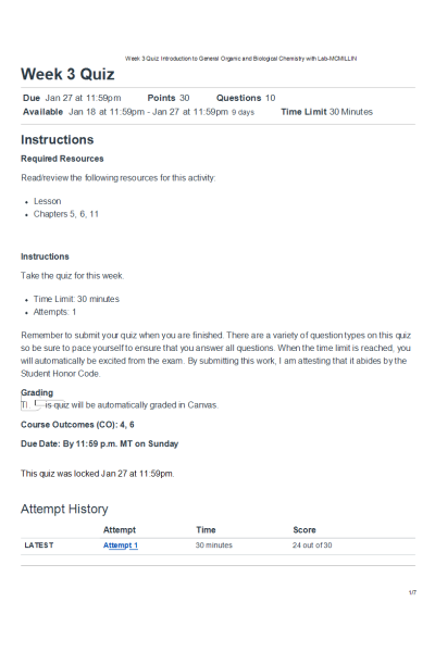 CHEM 120 Week 3 Quiz 