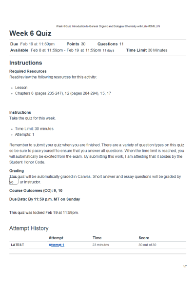 CHEM 120 Week 6 Quiz
