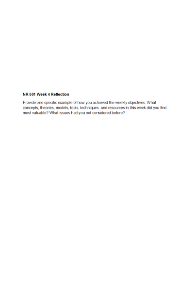 NR 501 Week 4 Assignment: Reflection on Learning