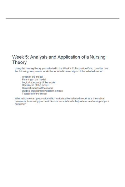 NR 501 Week 5 Discussion; Analysis and Application of a Nursing Theory