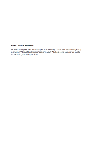 NR 501 Week 5 Assignment: Reflection on Learning