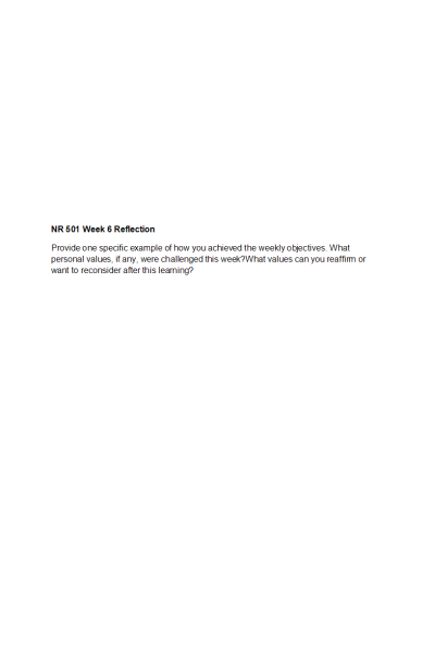 NR 501 Week 6 Assignment: Reflection on Learning