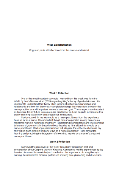 NR 501 Week 8 Assignment: Reflection on Learning Week 1-8