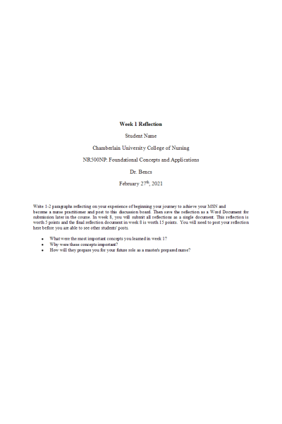 NR 500 Week 1 Reflection On learning