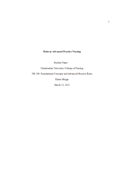 NR 500 Week 2 Assignment; Roles in Advanced Practice Nursing