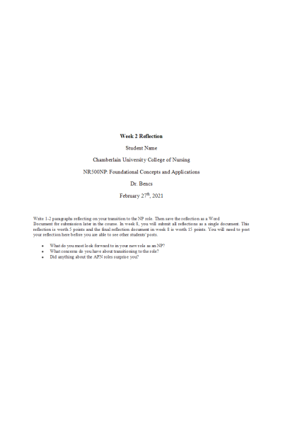 NR 500 Week 2 Reflection On learning