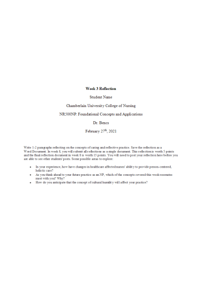 NR 500 Week 3 Reflection On learning