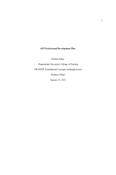 NR 500 Week 4 Assignment; APN Professional Development Plan Paper