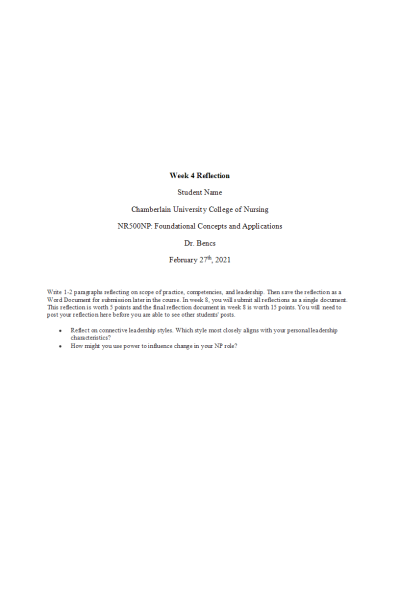 NR 500 Week 4 Reflection On learning
