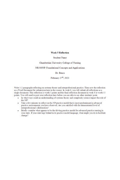 NR 500 Week 5 Reflection On learning