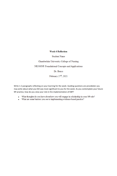 NR 500 Week 6 Reflection On learning
