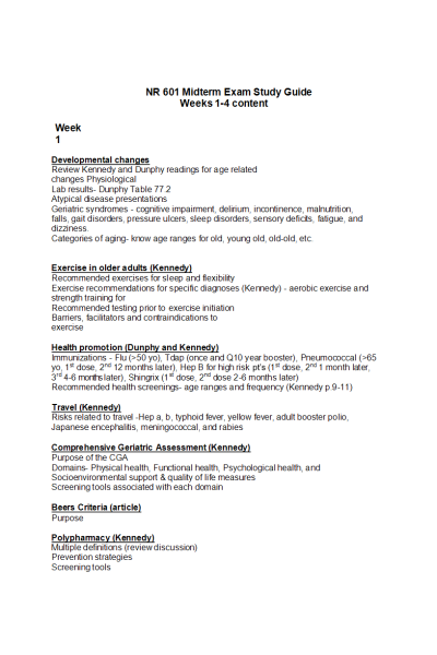NR 601 Week 4 Midterm Exam Study Guide (Content Week 1 - 4) Spring 2021