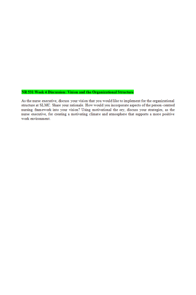 NR 531 Week 4 Discussion; Vision and the Organizational Structure