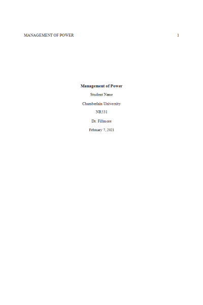 NR 531 Week 5 Assignment; Management of Power Paper
