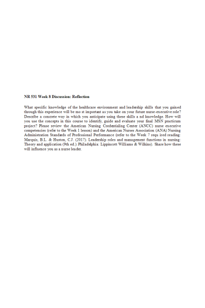NR 531 Week 8 Discussion; Reflection