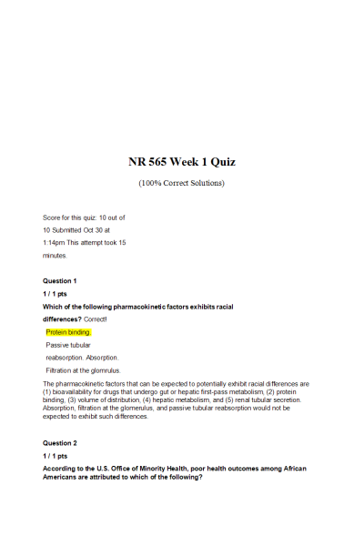 NR 565 Week 1 Quiz