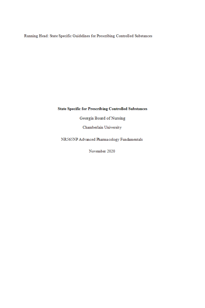 NR 565 Week 2 Assignment; State Specific Guidelines for Prescribing Controlled Substances - Georgia Board of Nursing