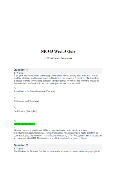 NR 565 Week 5 Quiz