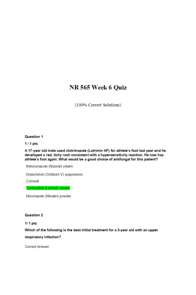 NR 565 Week 6 Quiz