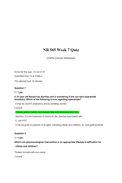 NR 565 Week 7 Quiz