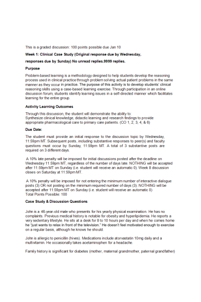NR 566 Week 1 Clinical Case Study Graded Discussion (Original Post, Responses) 118 Pages