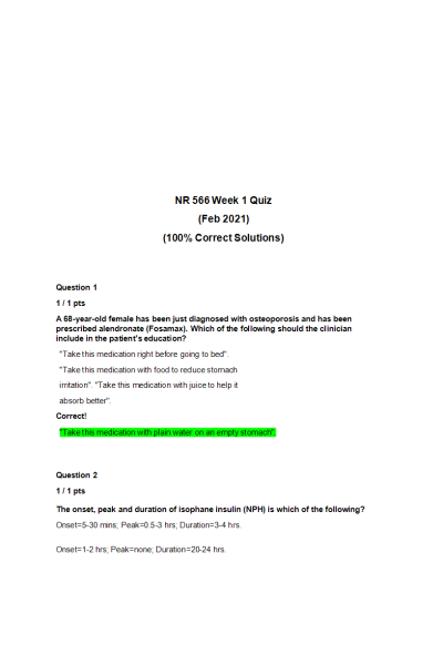 NR 566 Week 1 Quiz (Feb 2021)