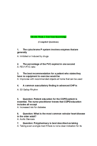 NR 601 Week 2 Test Your Knowledge (Compiled Questions)