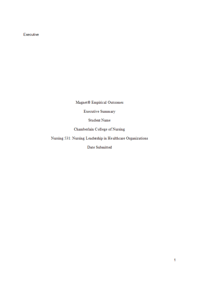 NR 531 Week 7 Assignment; Executive Summary; Empirical Outcomes