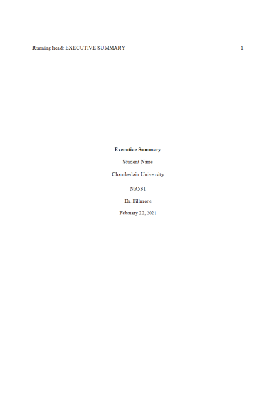 NR 531 Week 7 Assignment; Executive Summary; Transformational Leadership