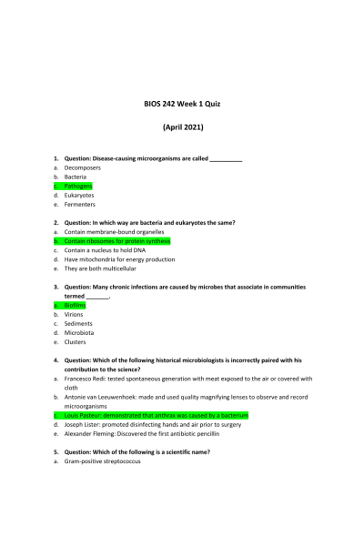 BIOS 242 Week 1 Quiz
