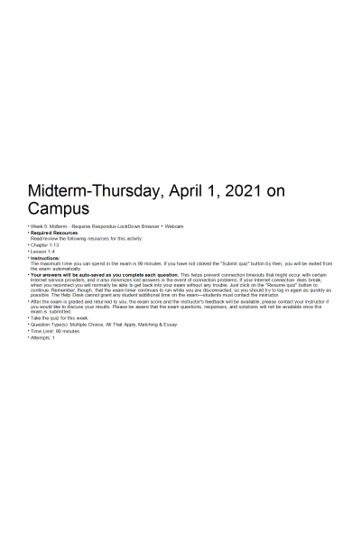 BIOS 242 Week 4 Midterm StudyGuide