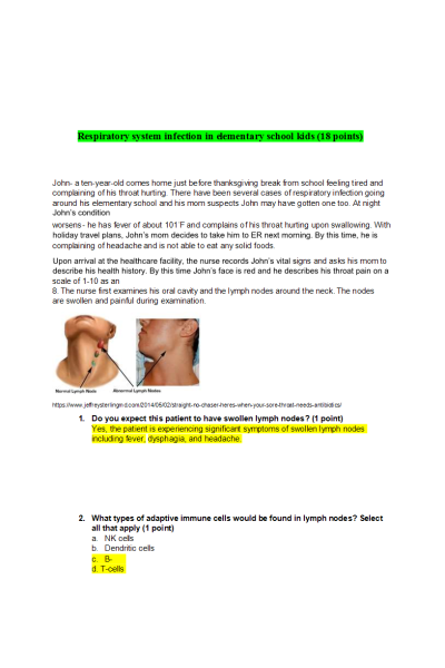 BIOS 242 Week 6 Assignment; Respiratory Case Study; Respiratory System Infection in Elementary School Kids