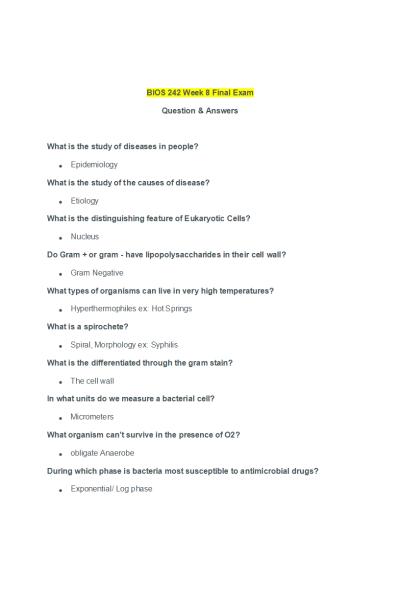 BIOS 242 Week 8 Final Exam Practice Question (Summer Term)