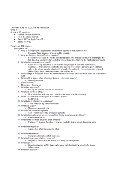 BIOS 242 Week 8 Final Exam StudyGuide plus Review