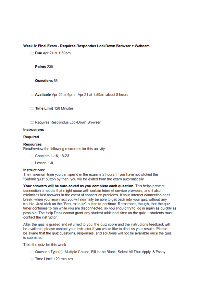 BIOS 242 Week 8 Final Exam
