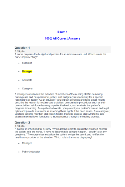 NR 222 Week 3 Exam 1 (100% Correct Answers)