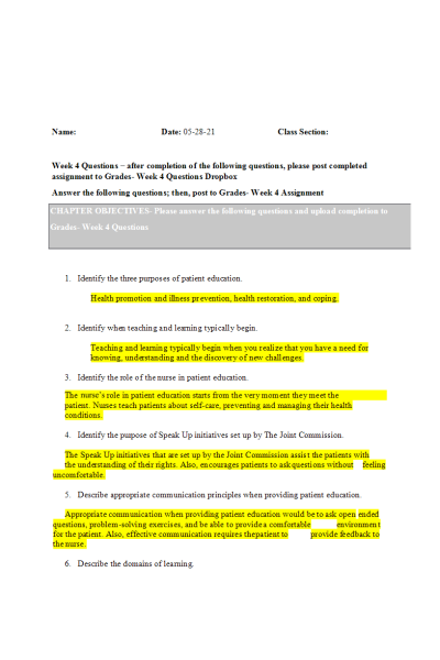 NR 222 Week 4 Assignment; Questions & Activity