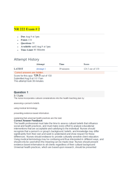 NR 222 Week 5 Exam 2 (Actual Exam)