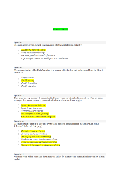 NR 222 Week 5 Exam 2 (More than 100 Exam Practice Questions)