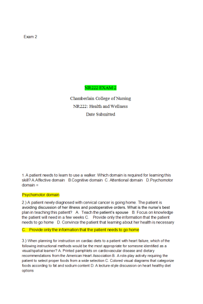NR 222 Week 5 Exam 2