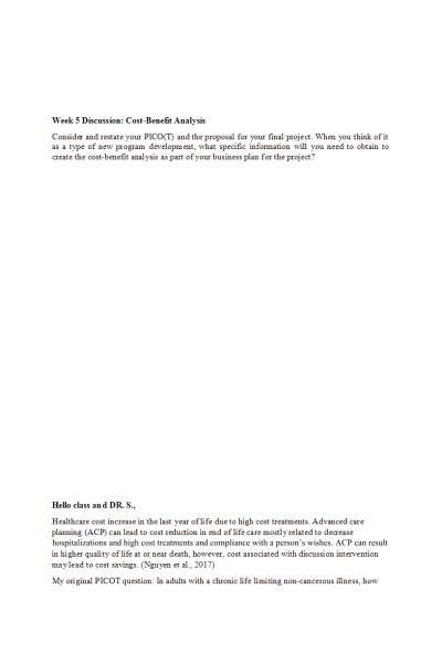 NR 533 Week 5 Discussion; Cost-Benefit Analysis