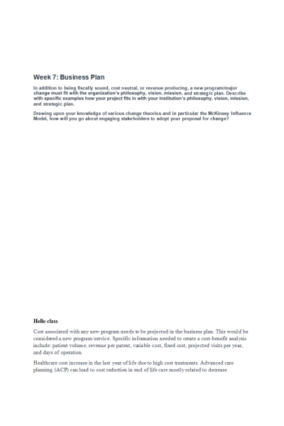 NR 533 Week 7 Discussion; Business Plan