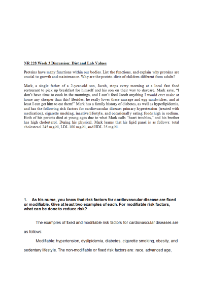 NR 228 Week 3 Discussion; Diet and Lab Values (With Response)